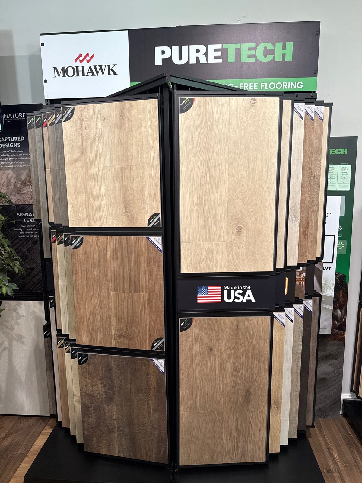 Mohawk PureTech PVC-free luxury vinyl plank display at Mill Town Flooring