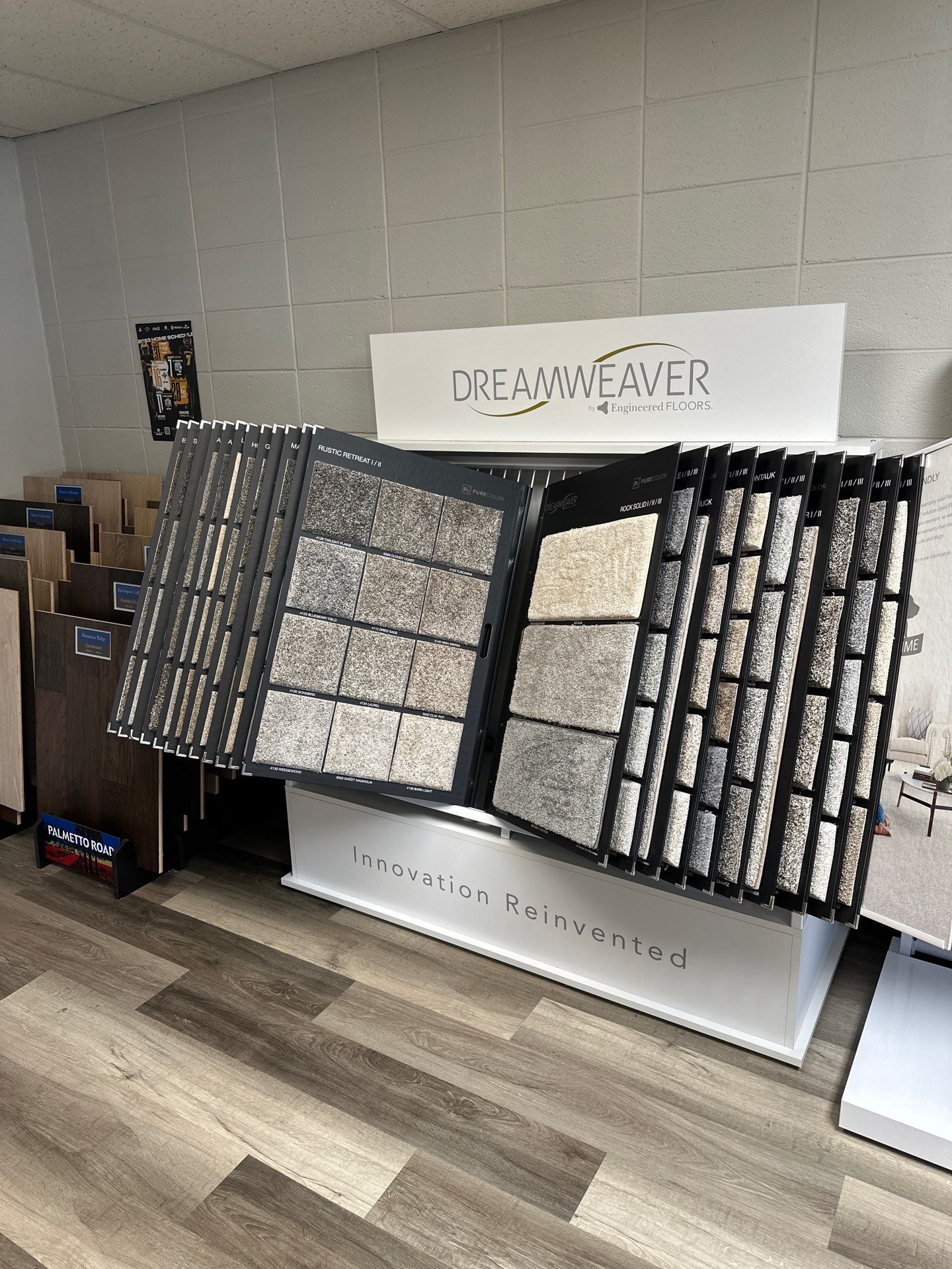 Residential carpet sample displays at Mill Town Flooring
